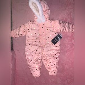The Children’s Place Baby Snowsuit Pink Gold Hearts Warm With Sherpa Hood Infant